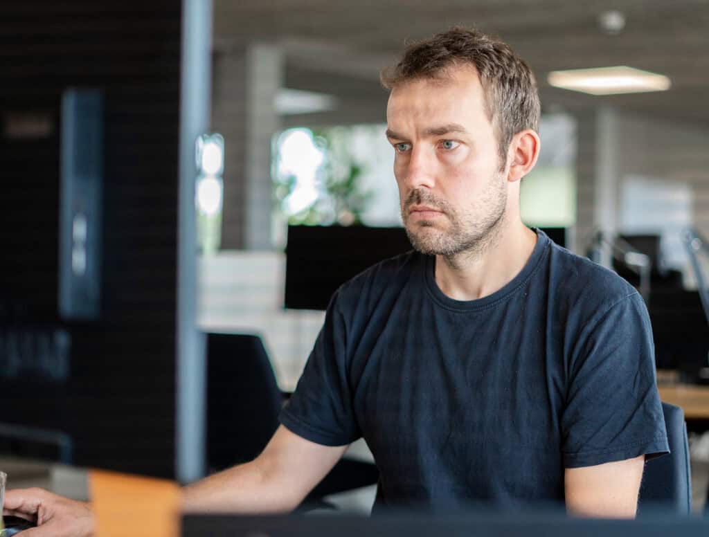 working at computer