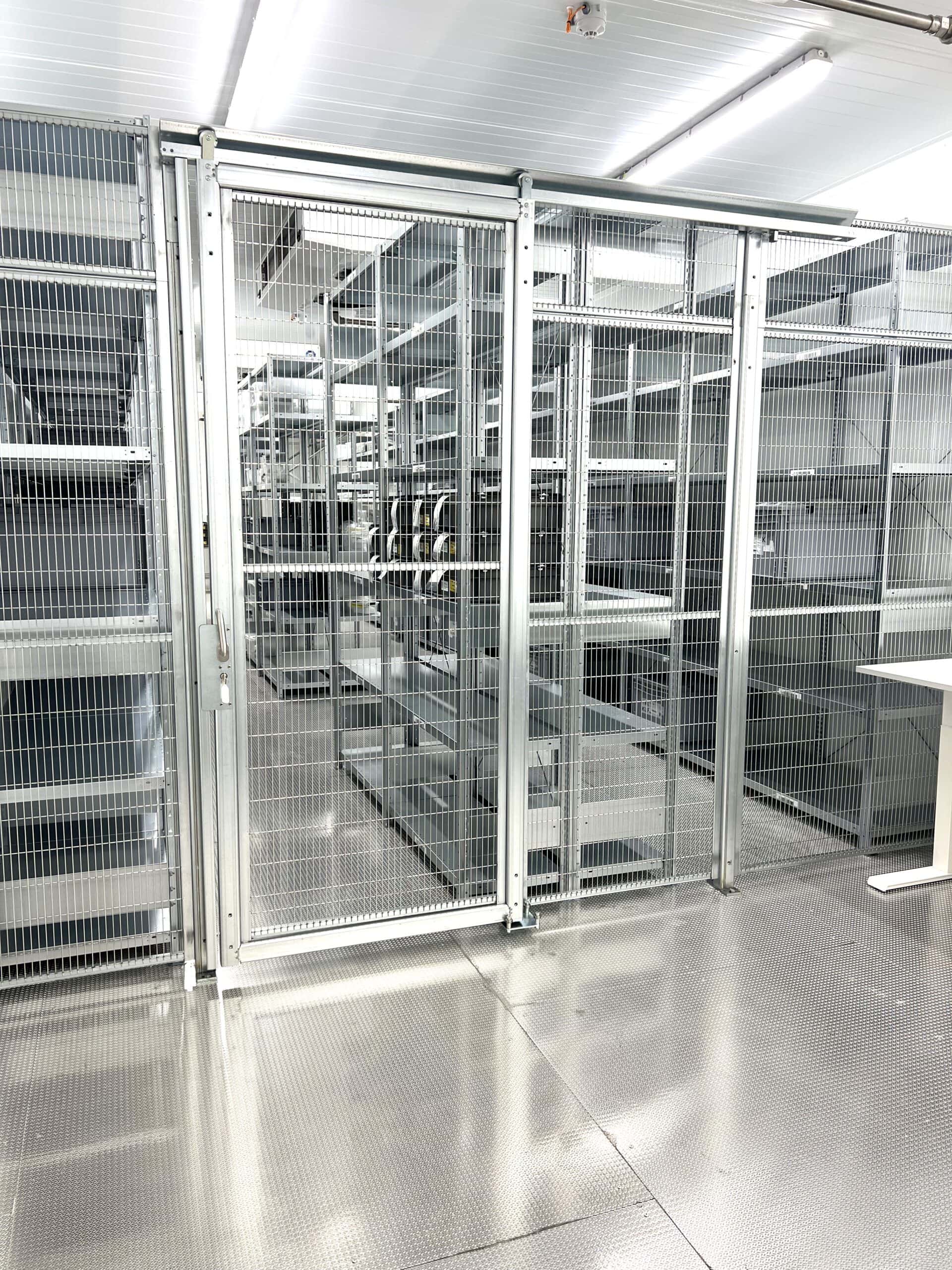 Storage compartment, enclosed in a cage.